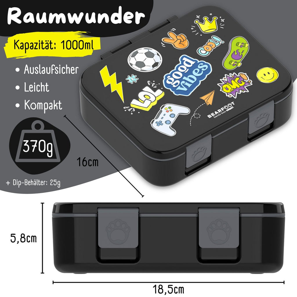 Lunchbox met compartimenten, licht en lek - sticker zwart