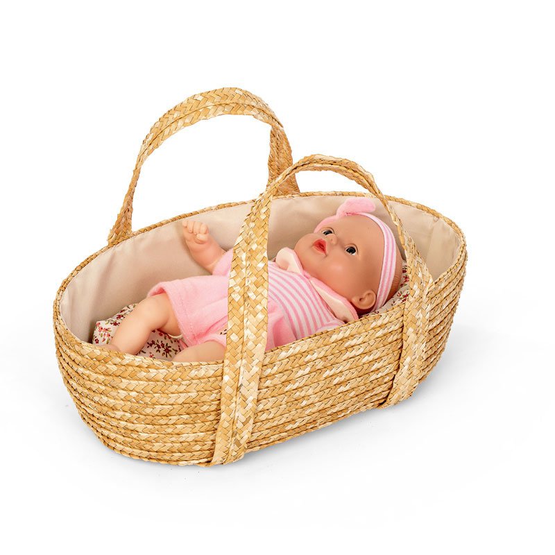 Rieten Poppenreiswieg / Mozes mandje met bedsetje 35cm Joy&Bloom