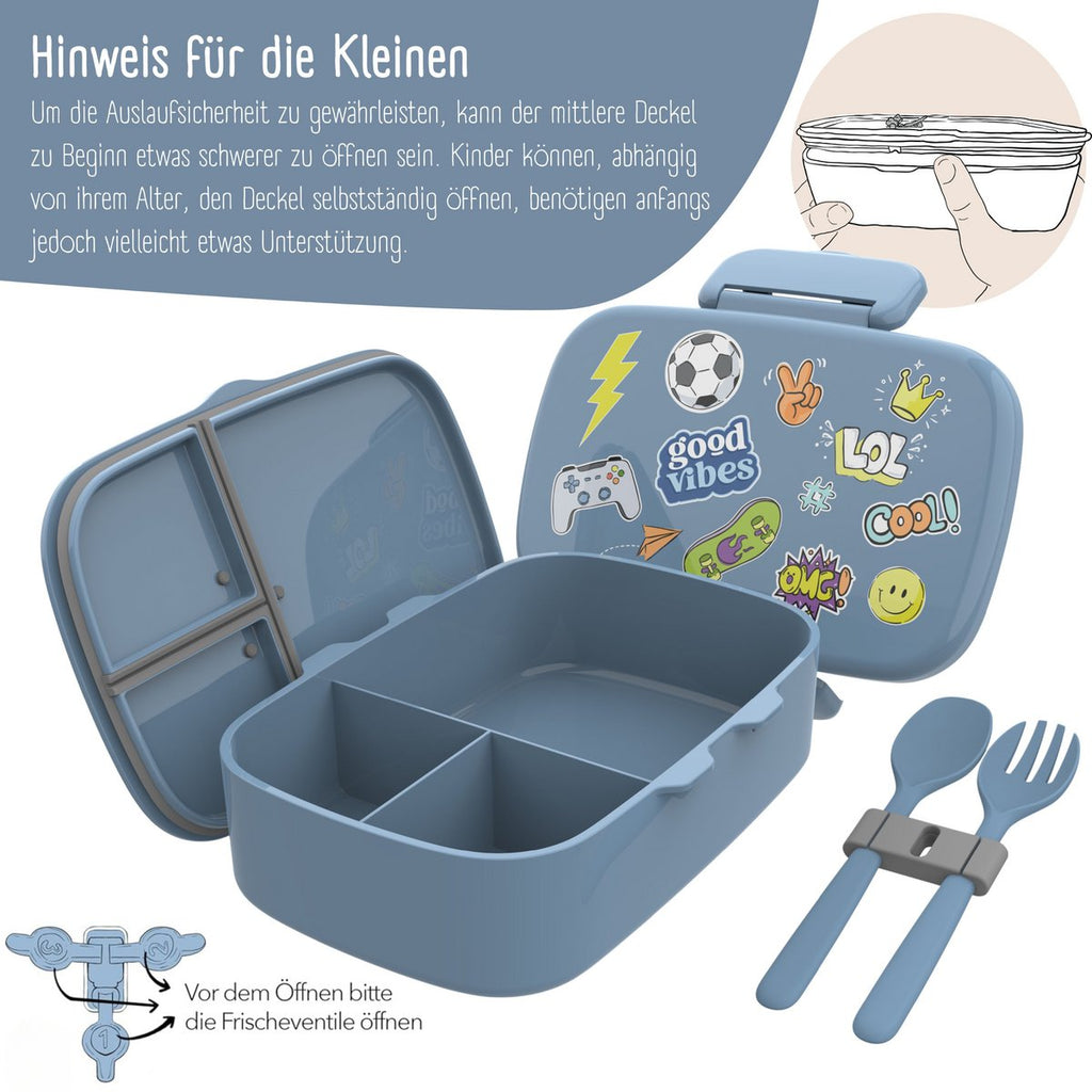 Kinderlunchbox met vakken, lekvrij - sticker, blauw Joy&Bloom