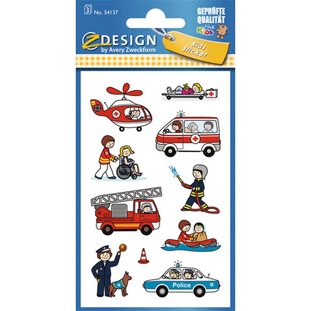 Avery Av-54137 Z-Design Kids Stickers Hulpdiensten 3 Vel Default Title Stickerboeken + Sets Joy&Bloom