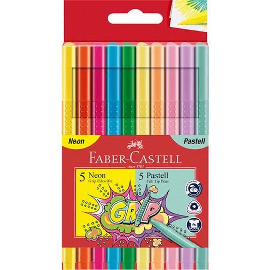 Faber Castell Fc-155312 Grip Viltstiften Neon En Pastel 10 Stuks Default Title Viltstiften Joy&Bloom
