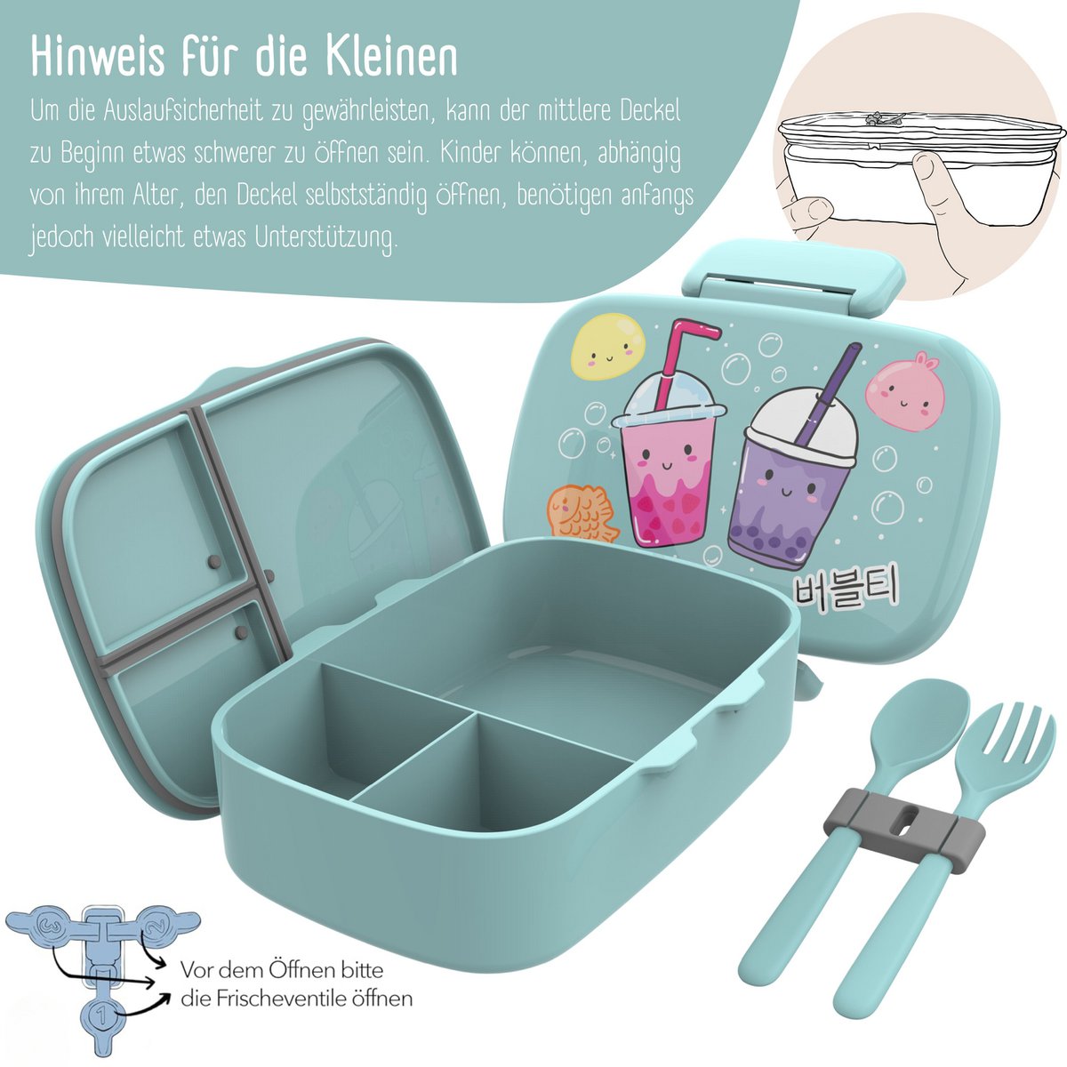 Kinderlunchbox met vakken, lekvrij - BubbleTea, mint Joy&Bloom