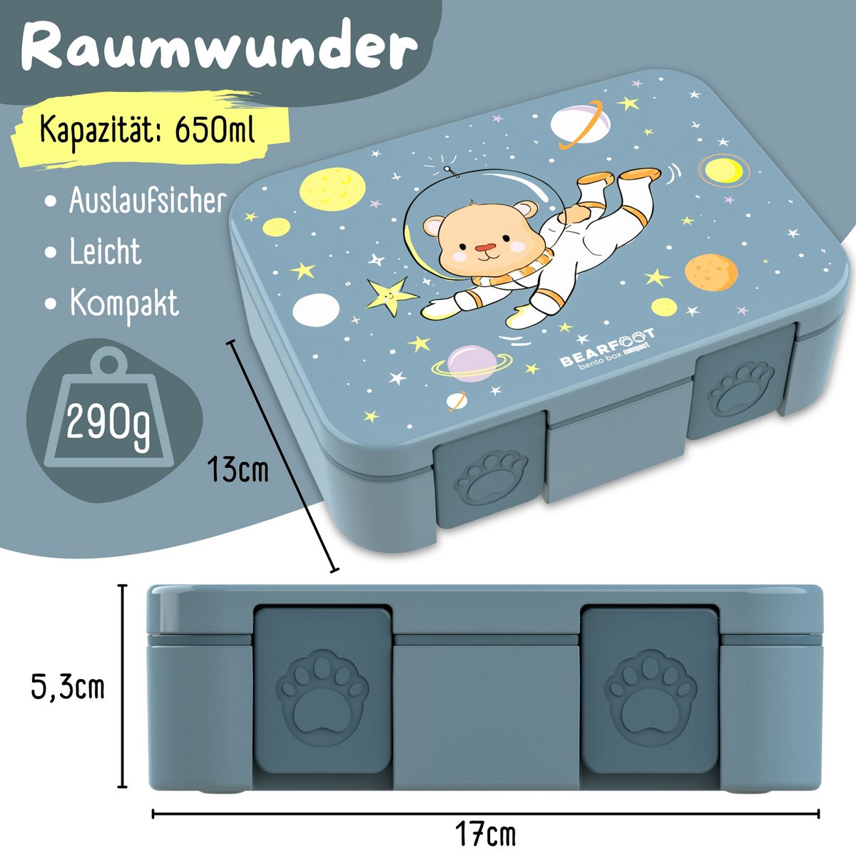 Lunchbox kan met compartimenten, licht en lek - berenblauw Joy&Bloom