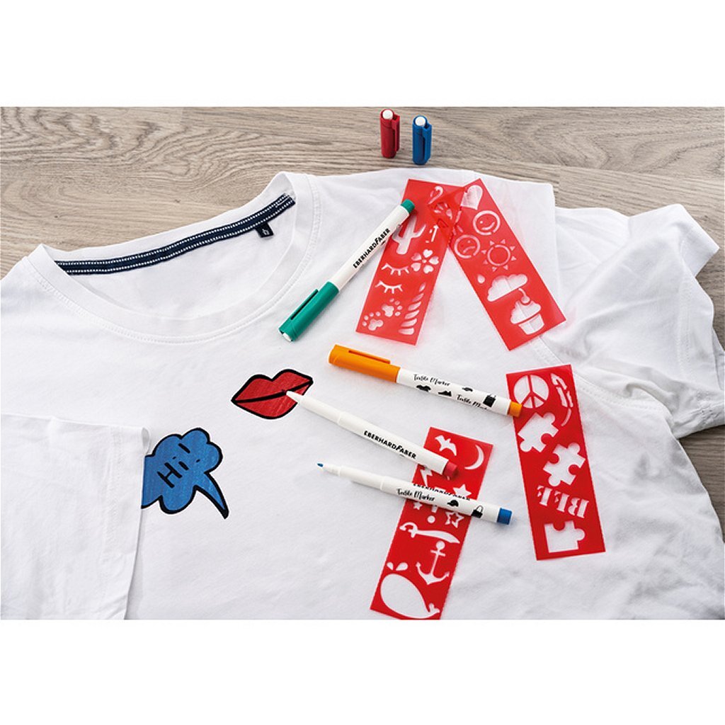 Eberhard Faber Ef-578204 Textielmarker 4 Stuks + Sjablonen Hobby + Knutselen Joy&Bloom