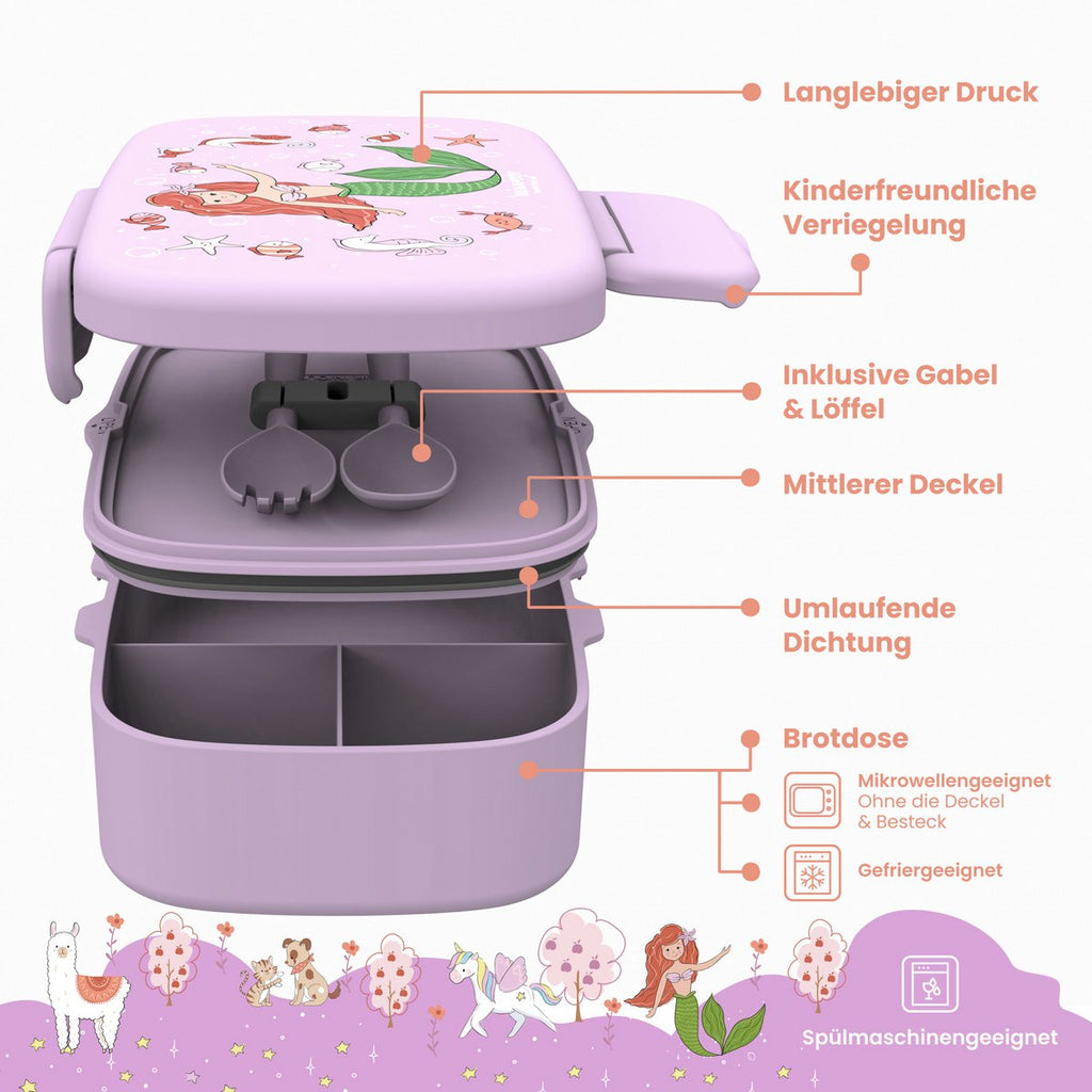 Kinderlunchbox met vakken, licht en lekvrij - zeemeermin