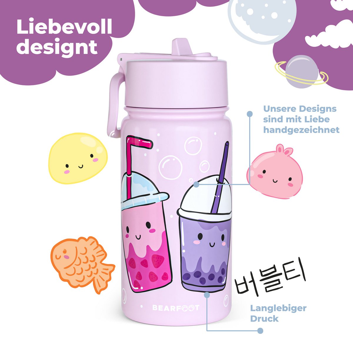 Thermo kinderdrinkfles RVS - BubbleTea paars Joy&Bloom