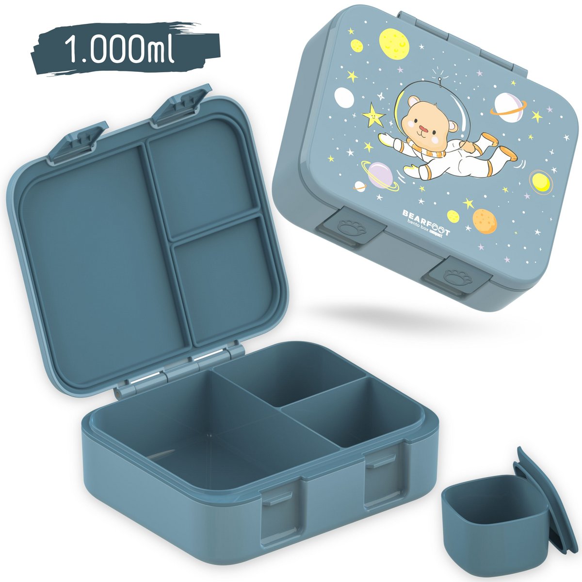 Lunchbox kan met compartimenten, licht en lek - berenblauw Joy&Bloom
