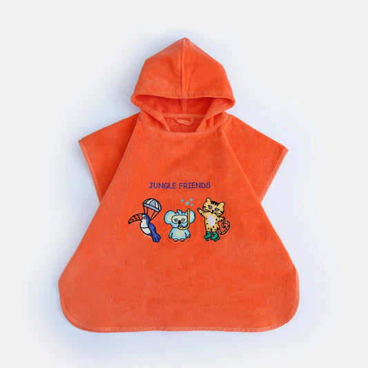 Milk&Moo kinderponcho %100 katoen, één maat oranje Joy&Bloom
