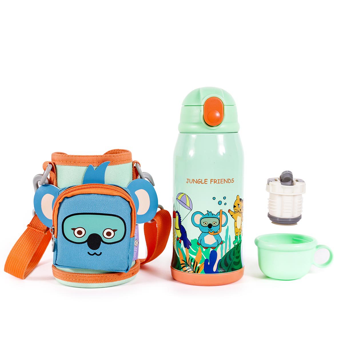 MILK&MOO Stalen kinderwaterfles met tas Jungle Friends 550 ml / 18,5 oz Joy&Bloom