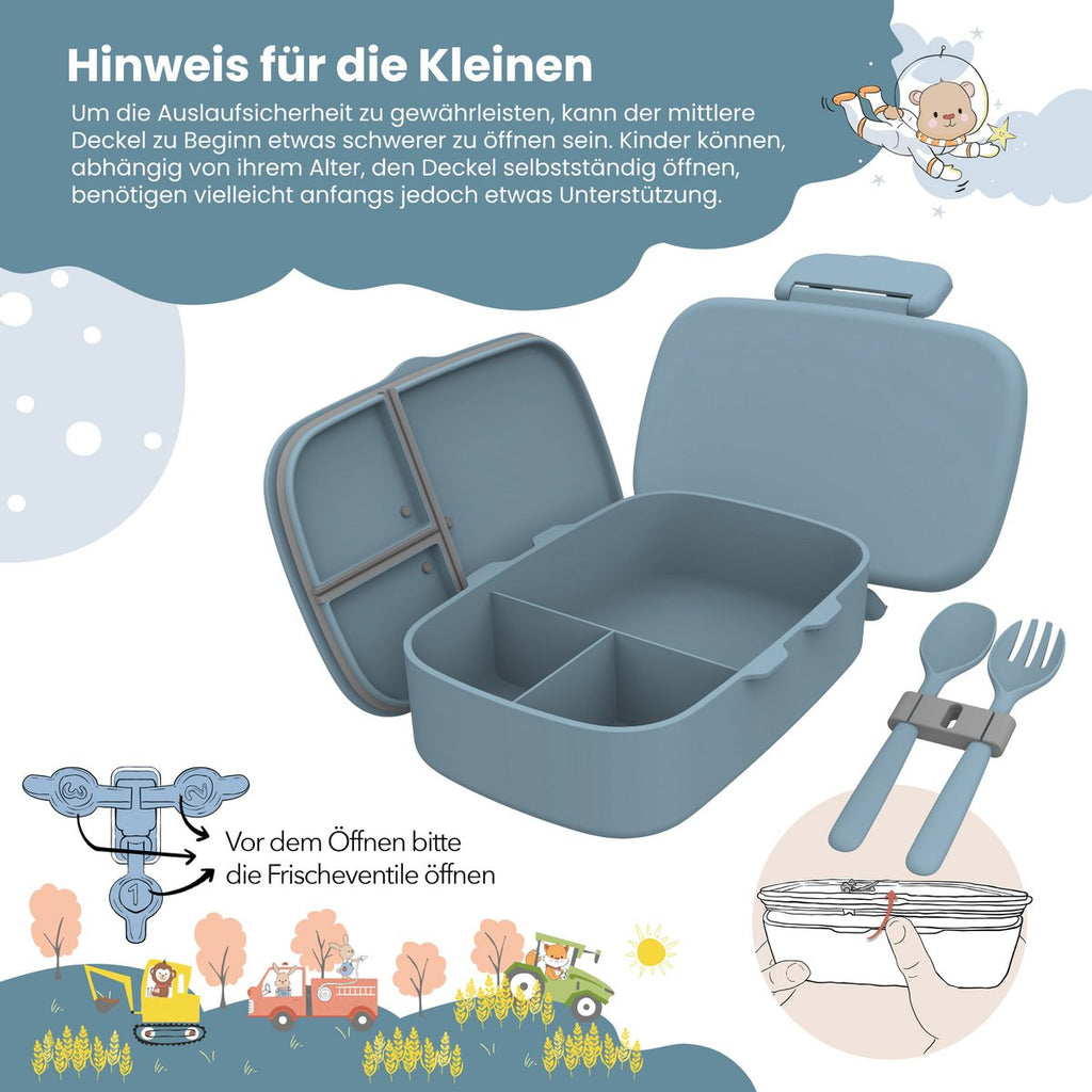 Kinderlunchbox met vakken, licht en lekvrij - blauw Joy&Bloom