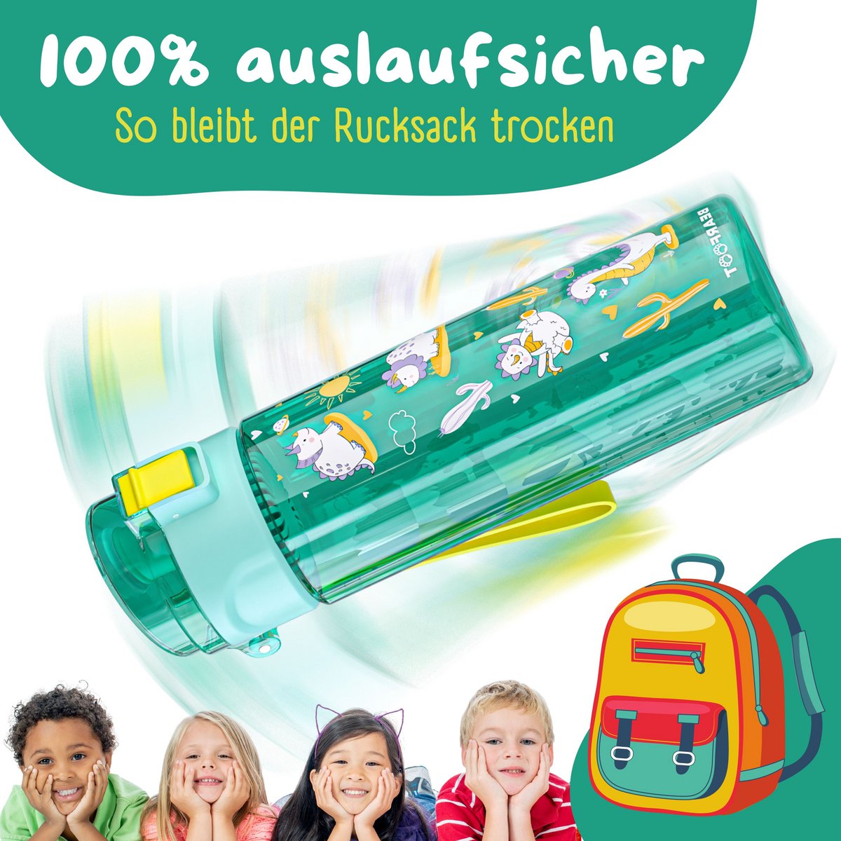 Kinderdrinkfles, 500ml, licht - Dinos-mint Joy&Bloom