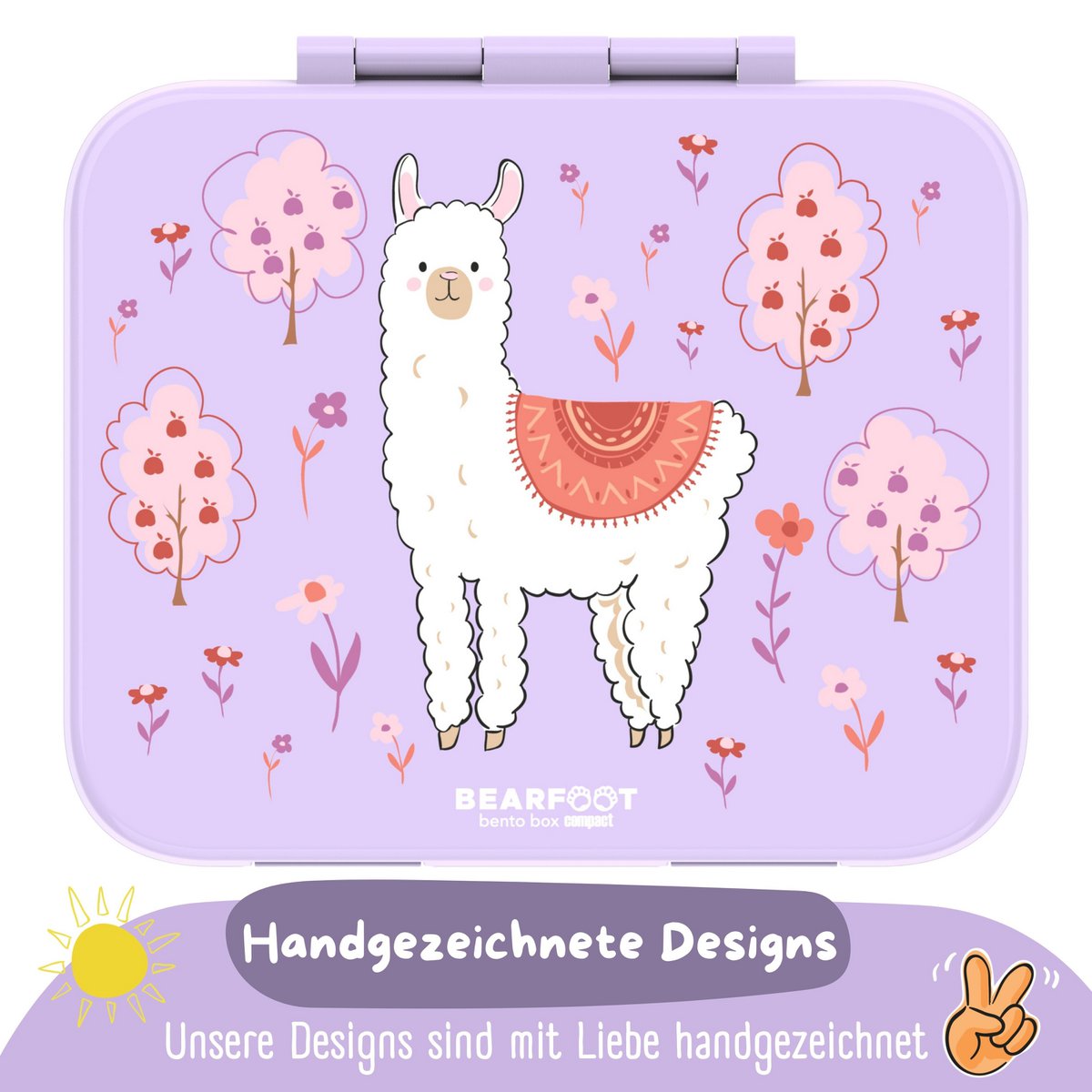 Lunchbox met onderwerpen, licht en lek -proof - lama alpaca lila Joy&Bloom