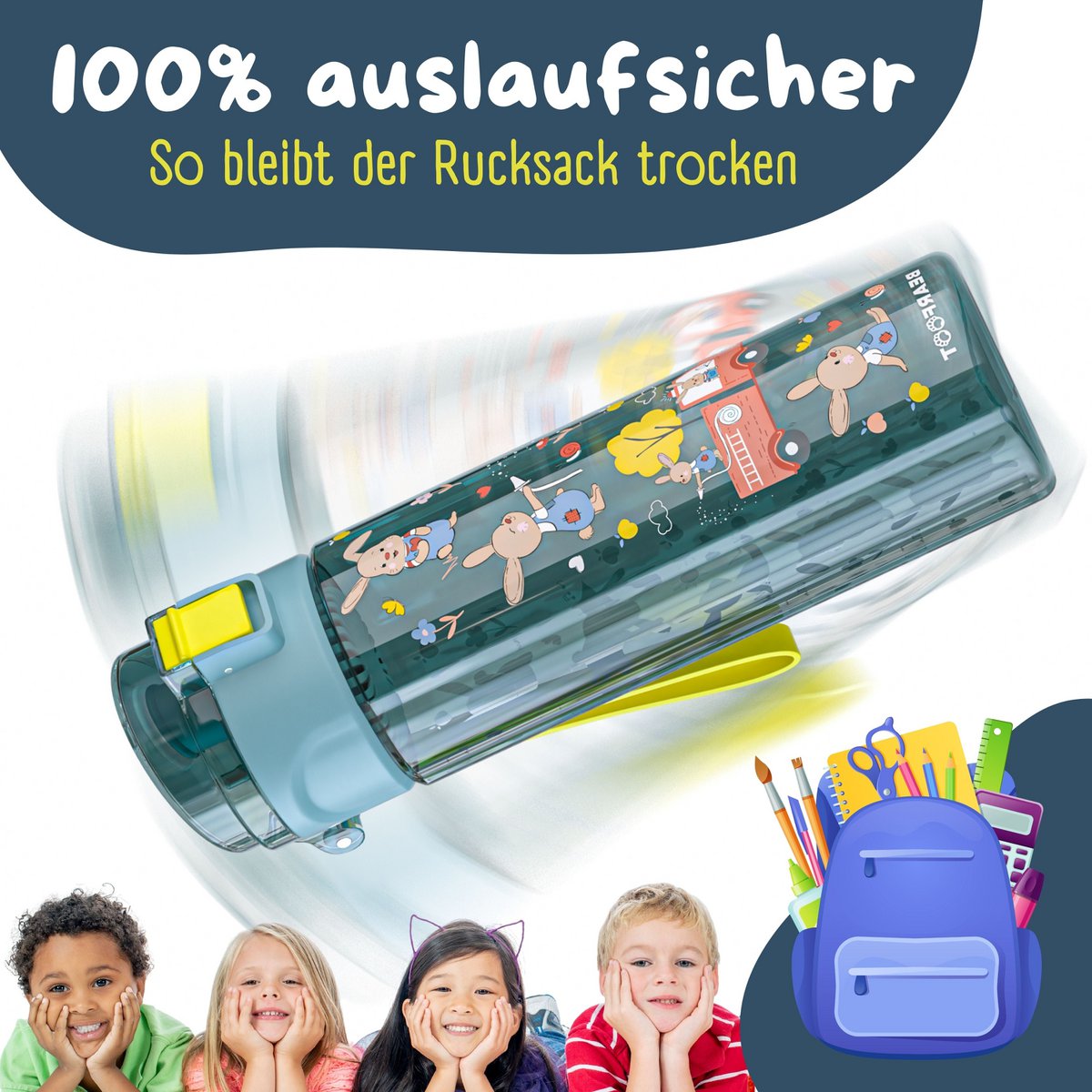 Kinderdrinkfles, 500ml, lichtgewicht - brandweer blauw Joy&Bloom