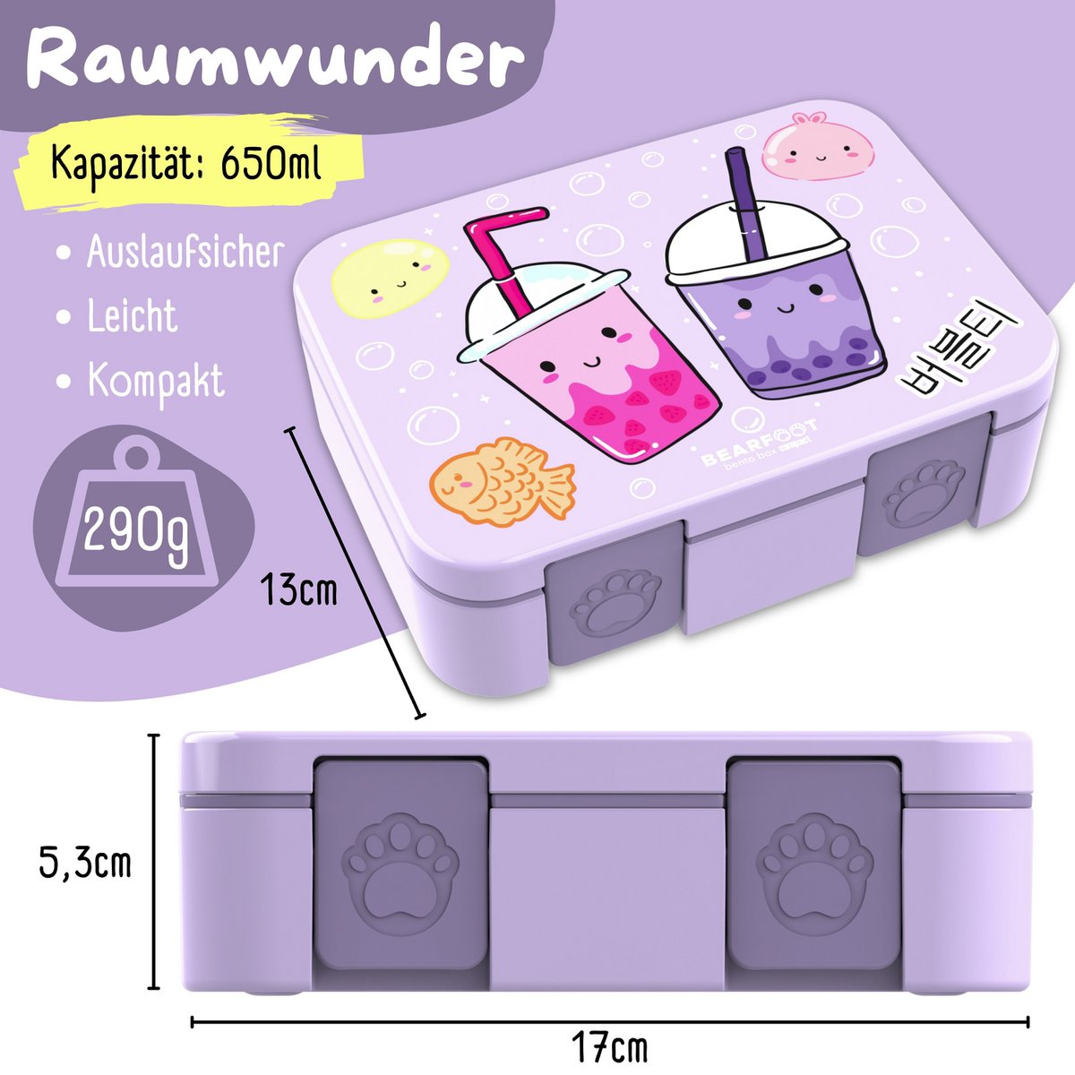 Lunchbox, licht en lekbestendig bubbletea paars