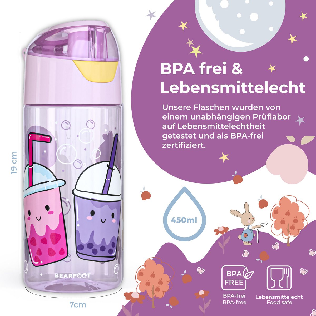 Kinderwaterfles, lichtgewicht waterfles - bubble tea Joy&Bloom