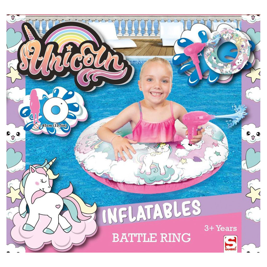 Sambro Eenhoorn Battle Ring Zwemband Met Waterpistool 85 Cm Default Title Relaxen en Spelen Joy&Bloom