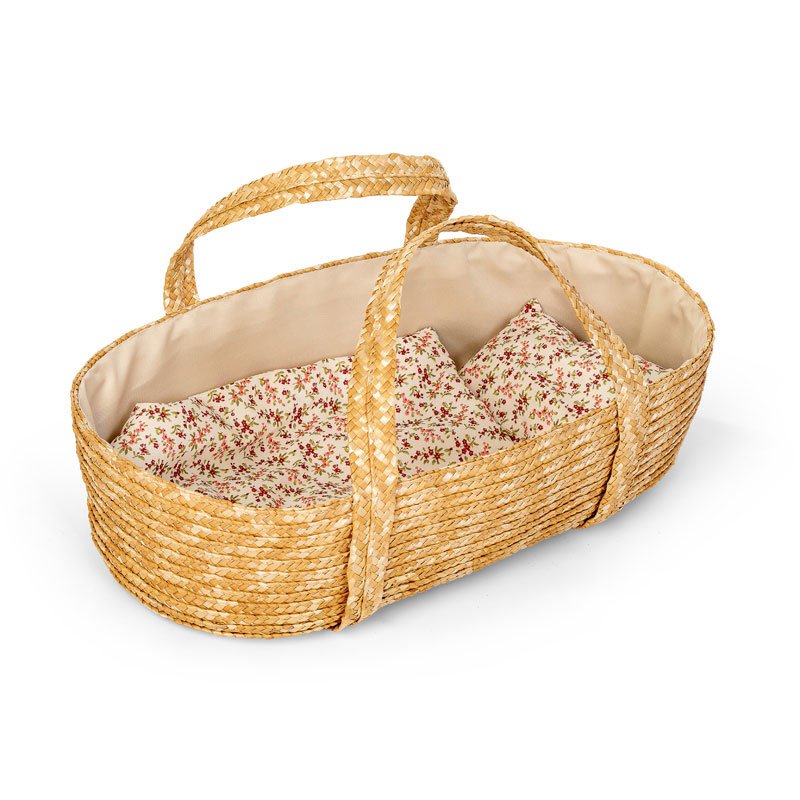Rieten Poppenreiswieg / Mozes mandje met bedsetje 50cm Joy&Bloom