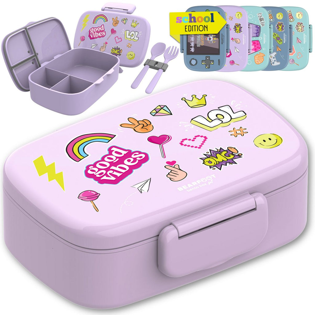 Kinderlunchbox met vakken, lekvrij - sticker, paars Joy&Bloom