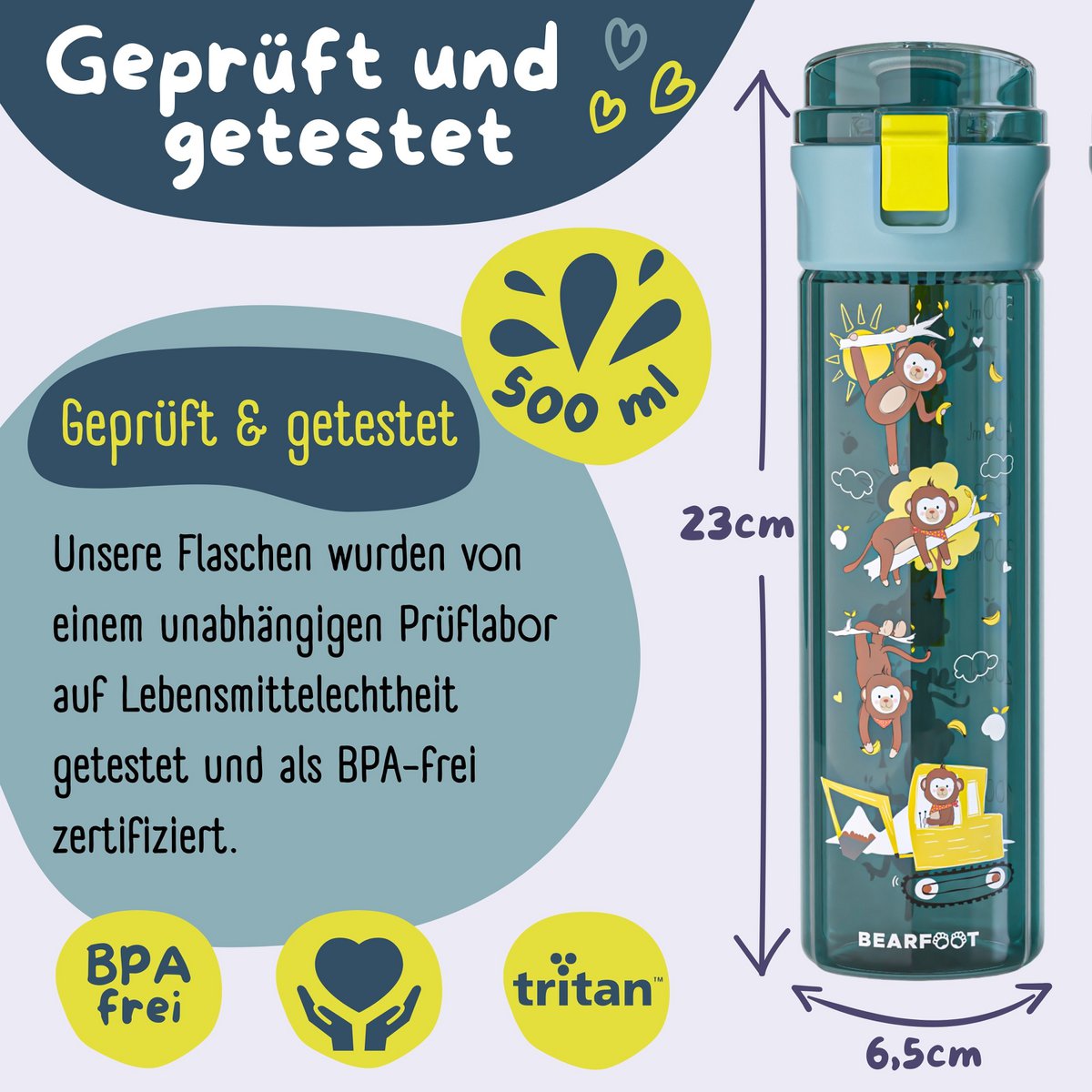 Kinderdrinkfles, 500ml, licht - graafmachine blauw Joy&Bloom