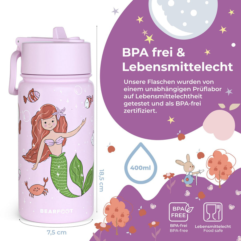 Thermo kinderdrinkfles RVS - zeemeermin paars Joy&Bloom
