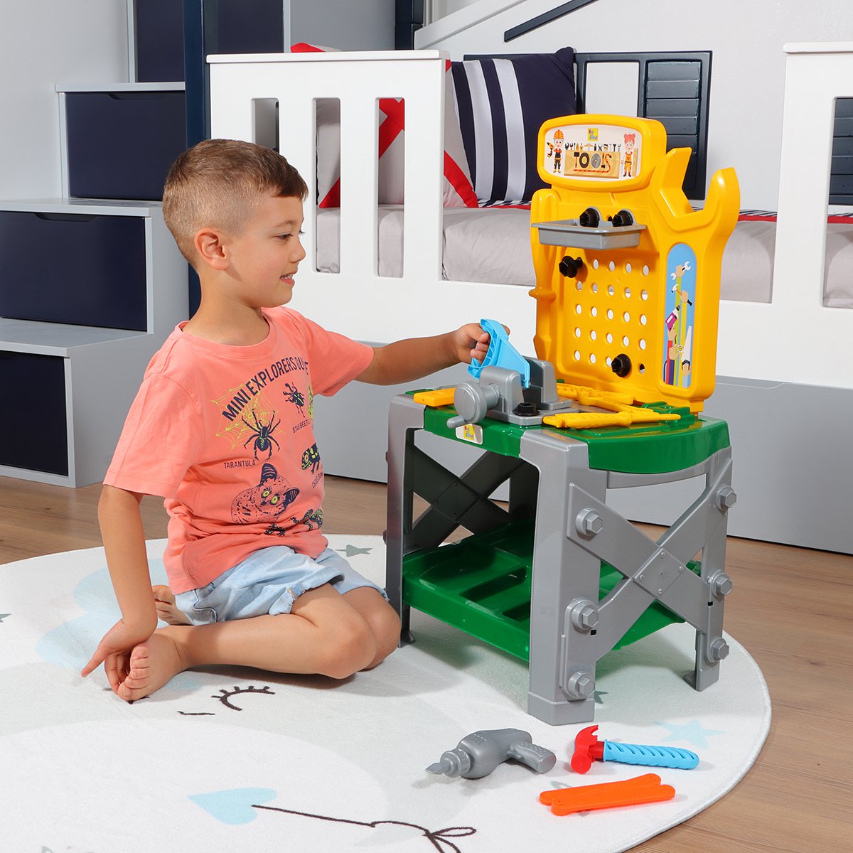 Ogi Mogi kindergereedschapsbank, 33-delige bouwwerkbank met elektrische boormachine Joy&Bloom