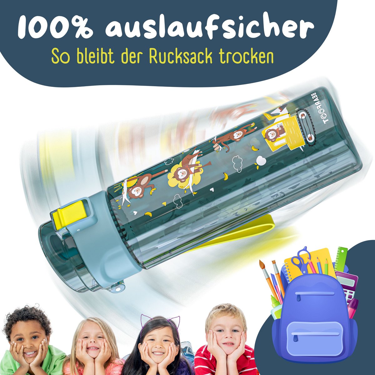 Kinderdrinkfles, 500ml, licht - graafmachine blauw Joy&Bloom
