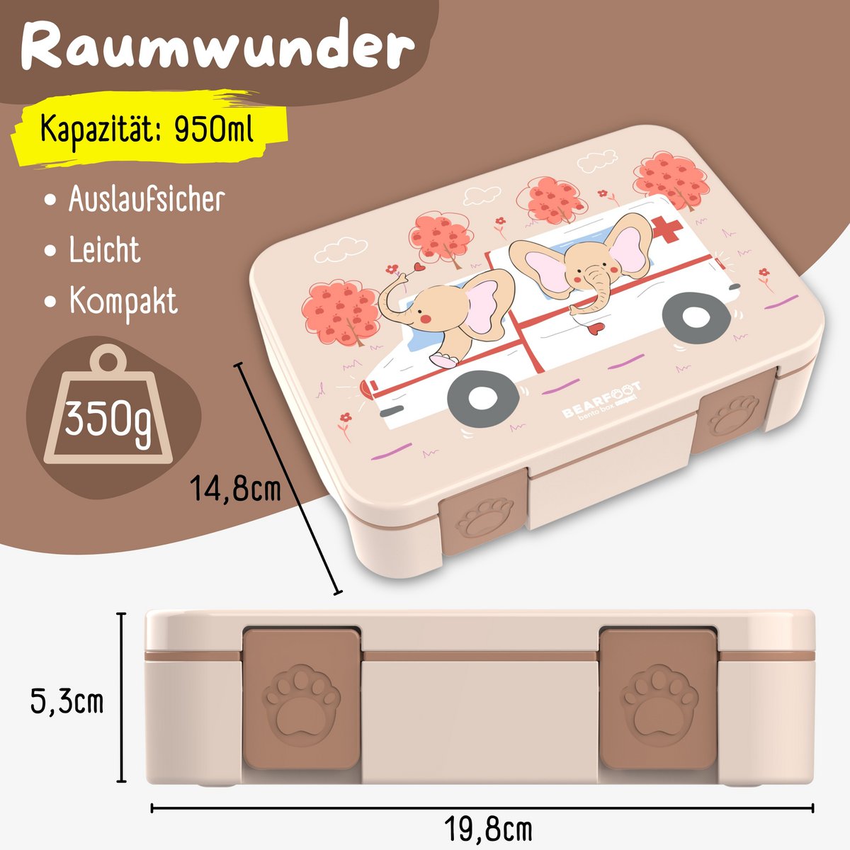 Lunchbox met vakken, licht en lekvrij - ambulance bruin Joy&Bloom