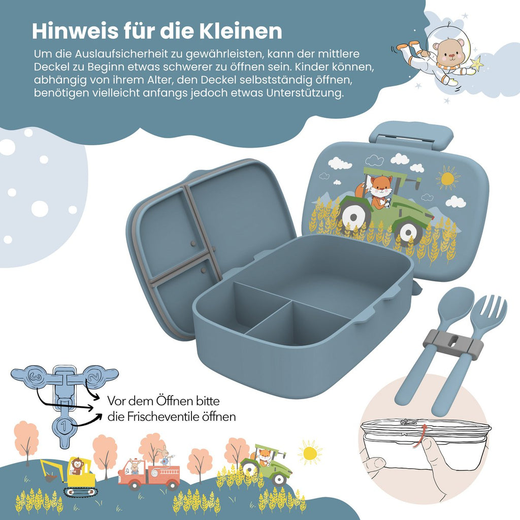 Kinderlunchbox met vakken, licht en lekvrij - tractor Joy&Bloom