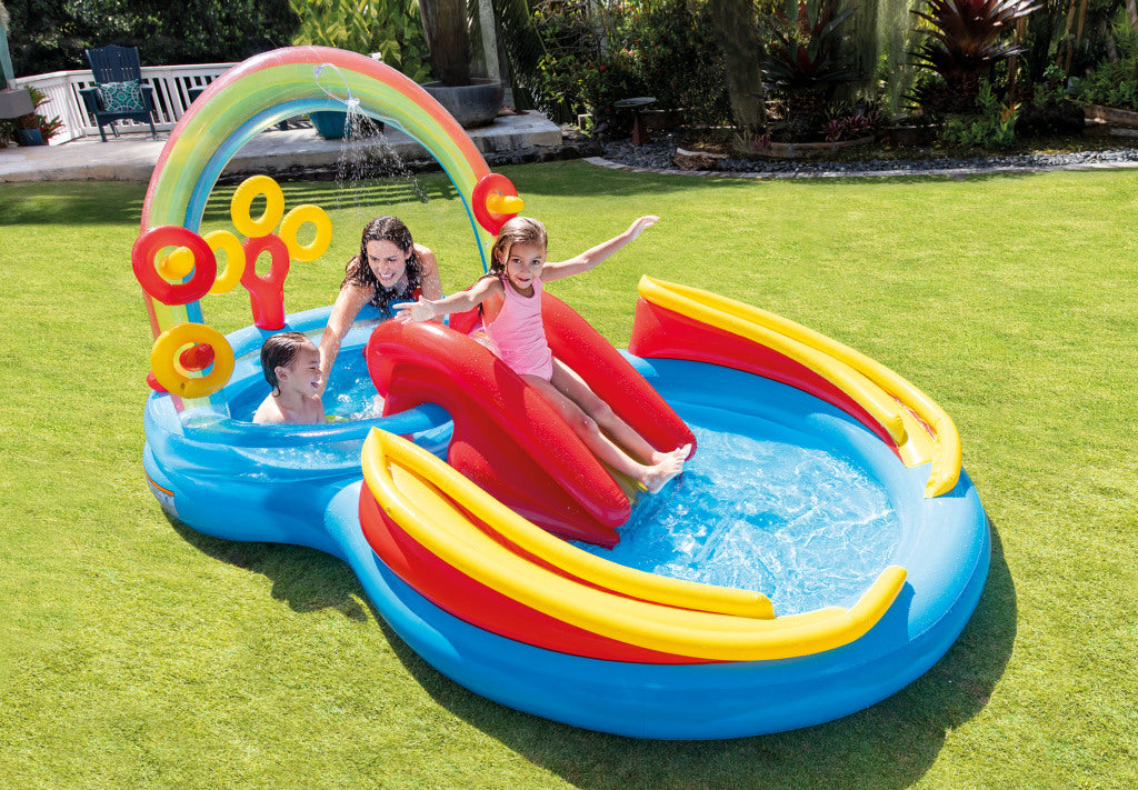 Intex 57453Np Regenboog Zwembad Met Glijbaan 297X193X135 Cm Default Title Kinderzwembaden Joy&Bloom