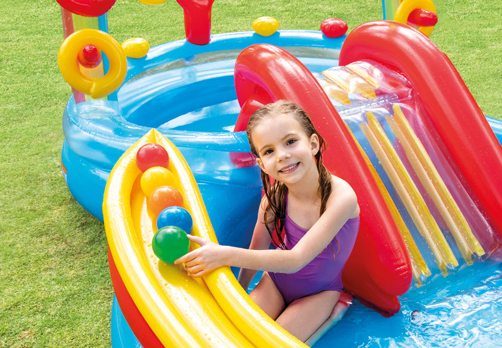 Intex 57453Np Regenboog Zwembad Met Glijbaan 297X193X135 Cm Kinderzwembaden Joy&Bloom
