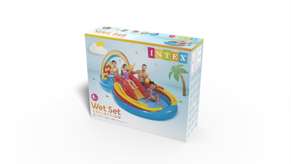 Intex 57453Np Regenboog Zwembad Met Glijbaan 297X193X135 Cm Kinderzwembaden Joy&Bloom