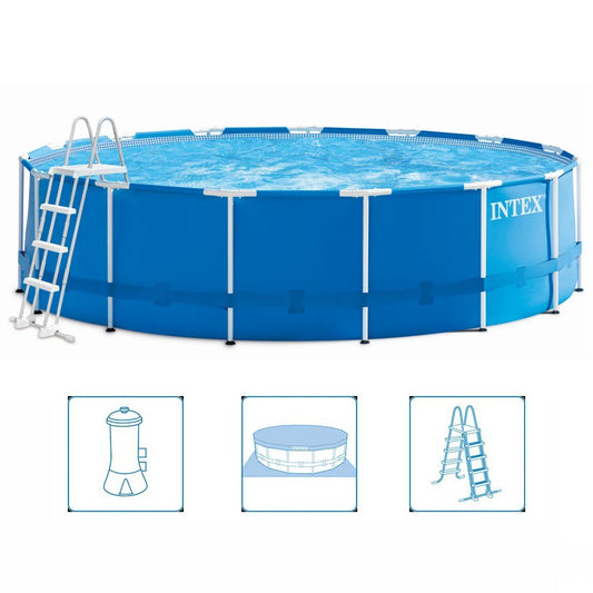 Intex 28242Gn Metal Frame Zwembad 457X122 Cm + Filterpomp En Trap + Accessoires Blauw Default Title Zwembaden Joy&Bloom