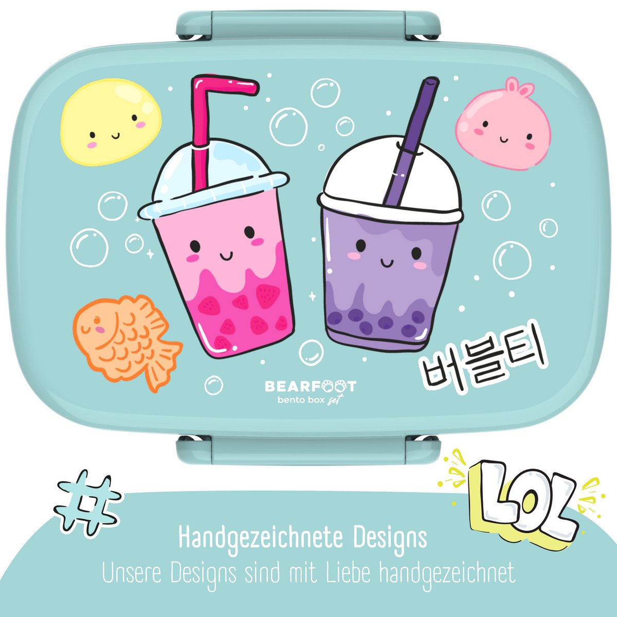 Kinderlunchbox met vakken, lekvrij - BubbleTea, mint Joy&Bloom