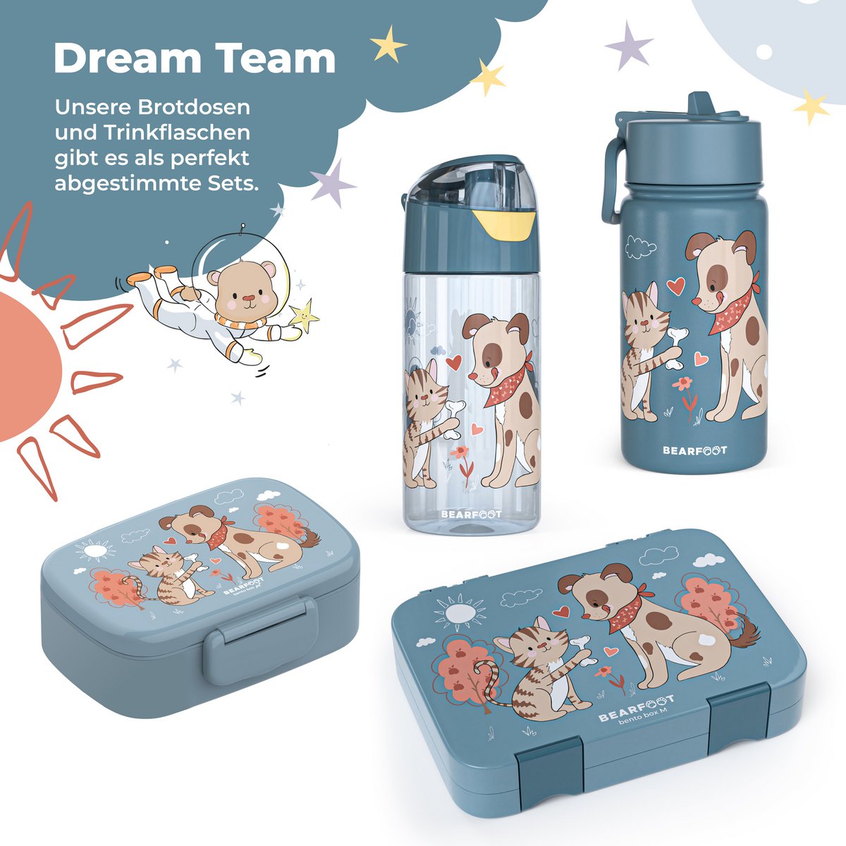 Drinkfles kinder lichtgewicht waterfles - hond & kat blauw Joy&Bloom