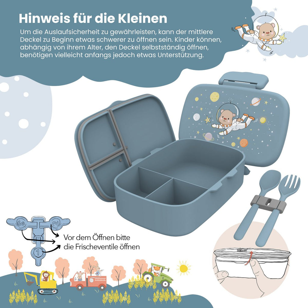 Kinderlunchbox met vakken, licht en lekvrij - beer Joy&Bloom