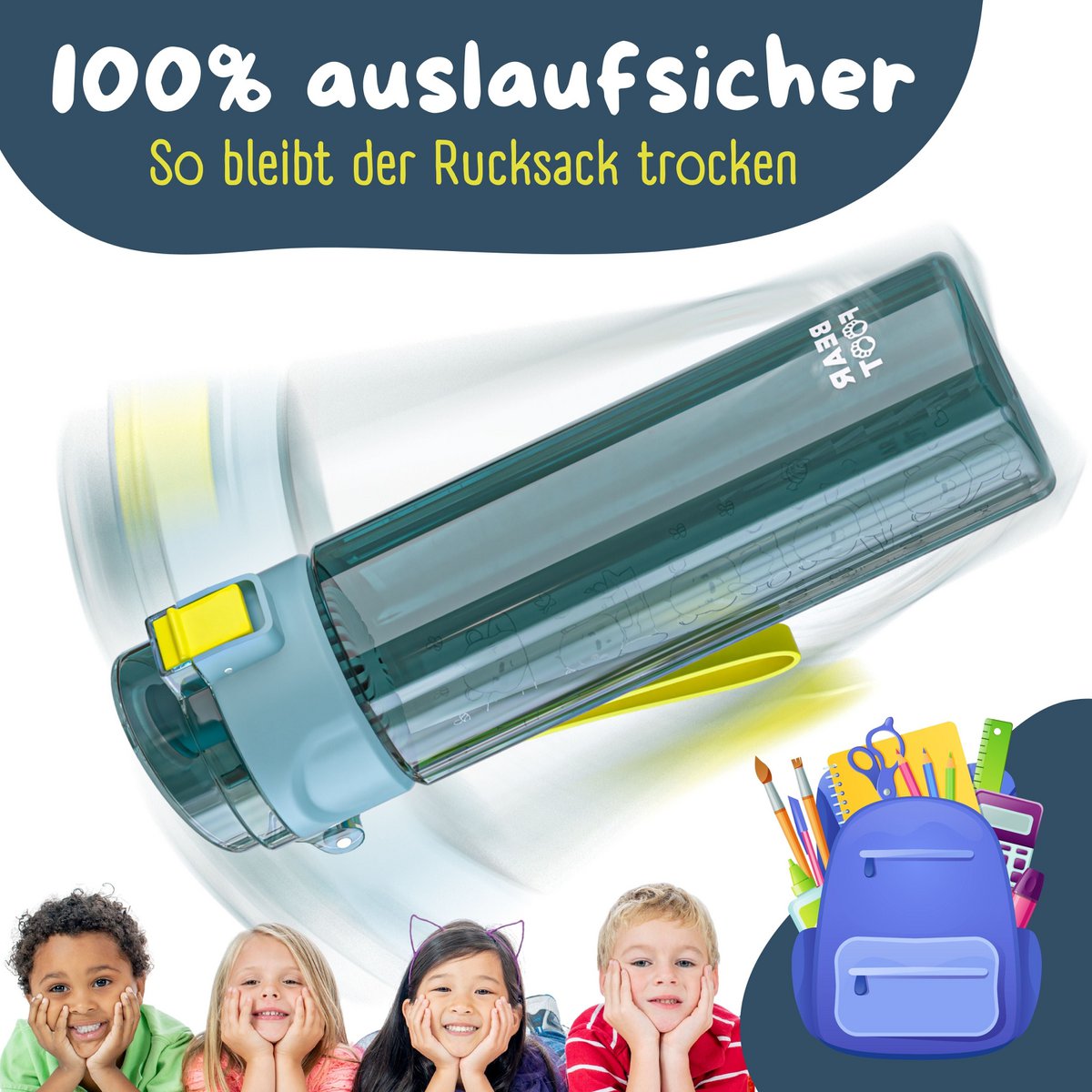 Kinderdrinkfles, 500 ml, licht - logo blauw Joy&Bloom