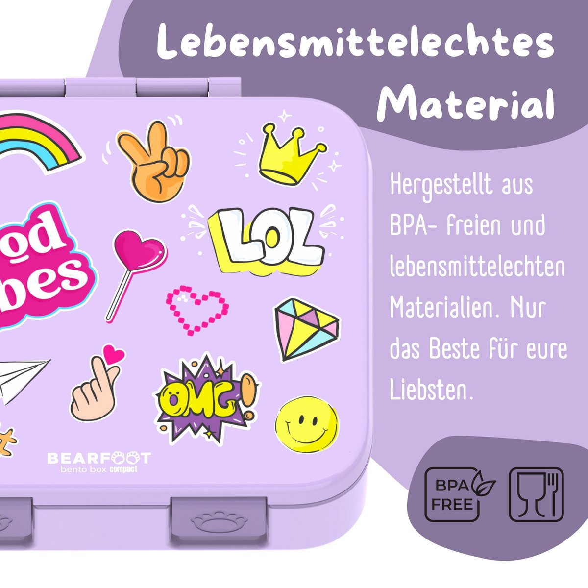 Lunchbox met compartimenten, licht en lek - sticker paars Joy&Bloom