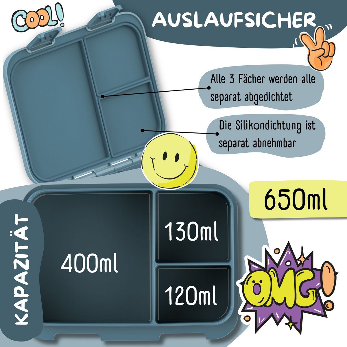 Lunchbox met onderwerpen, licht en lek - proof - dinosaurussen blauw Joy&Bloom