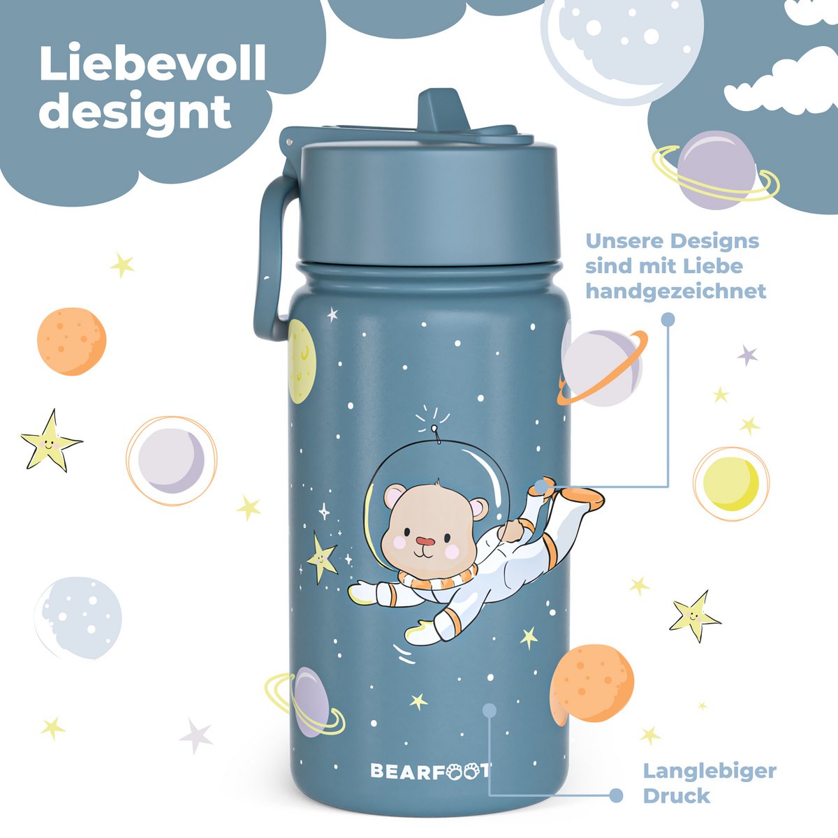 Thermo kinderdrinkfles RVS - Astro Beer blauw Joy&Bloom