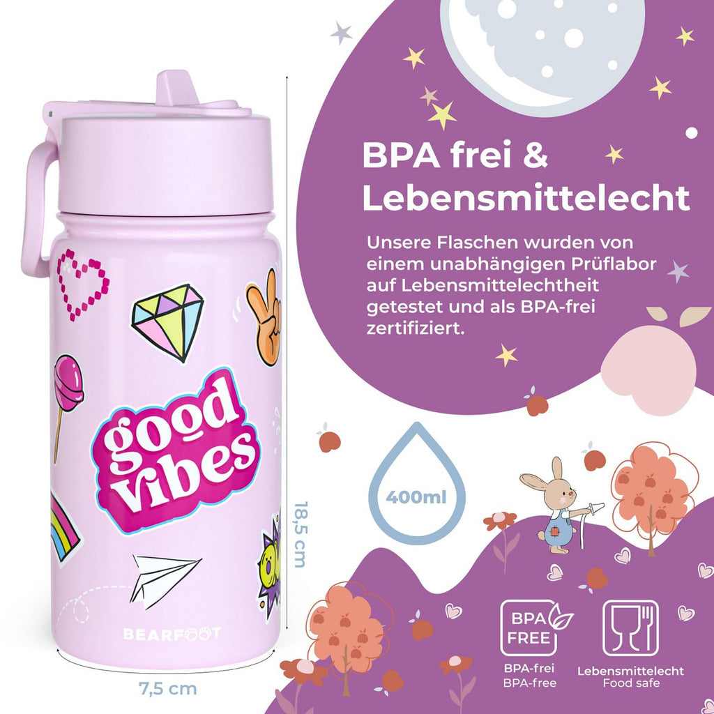Thermo kinderdrinkfles RVS - sticker paars Joy&Bloom