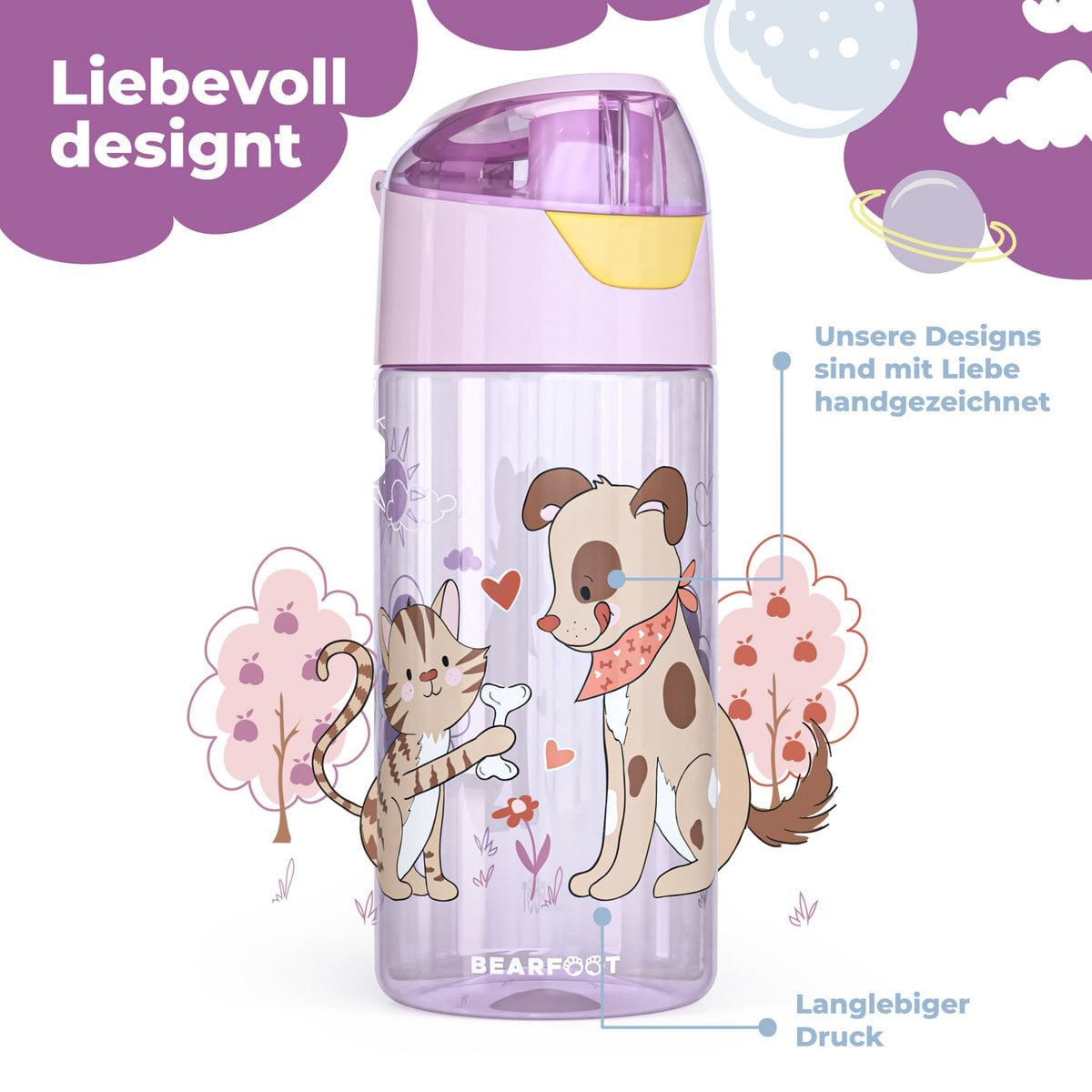 Drinkfles kinder lichtgewicht waterfles - hond & kat roze Joy&Bloom