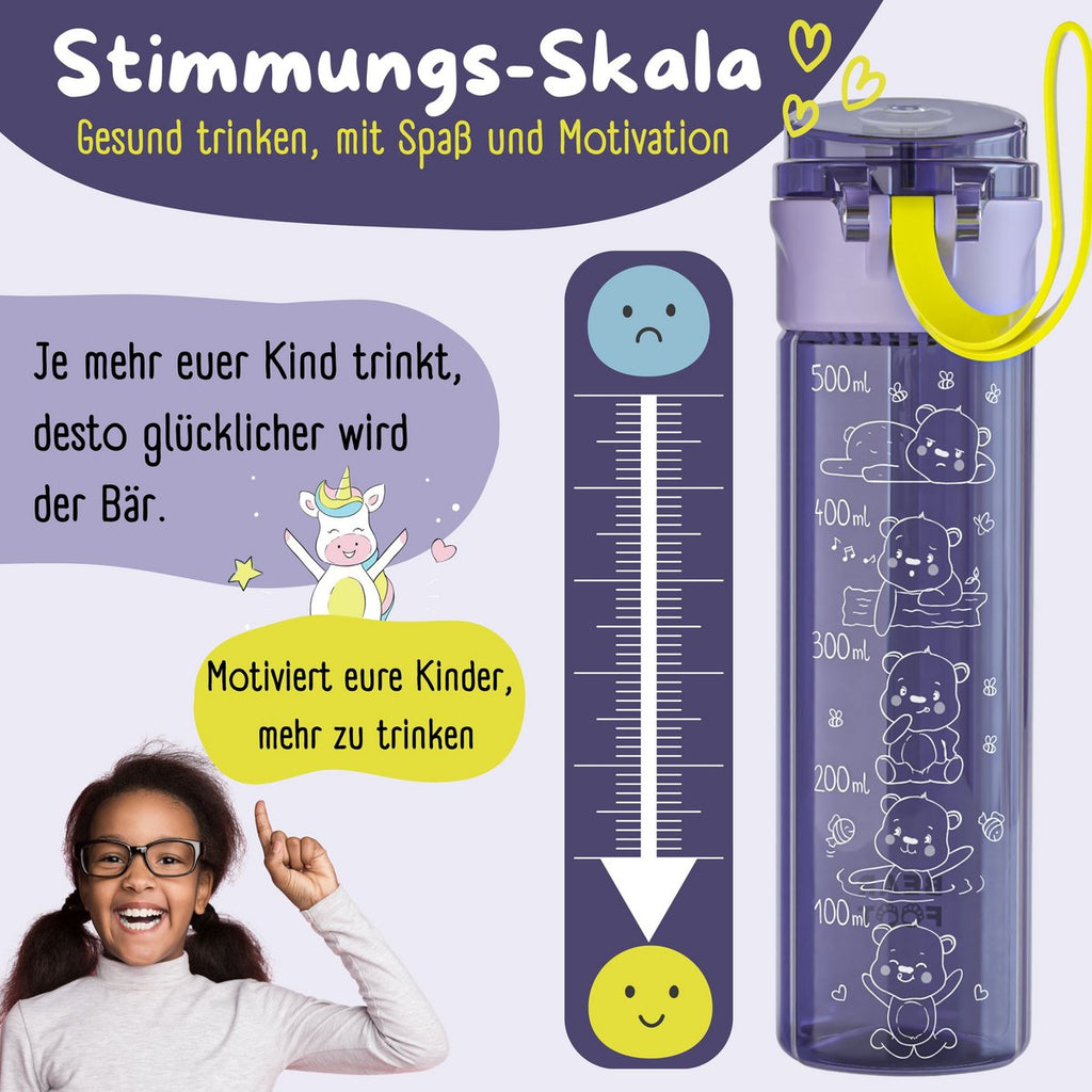 Kinderdrinkfles, 500ml, licht - logo paars Joy&Bloom