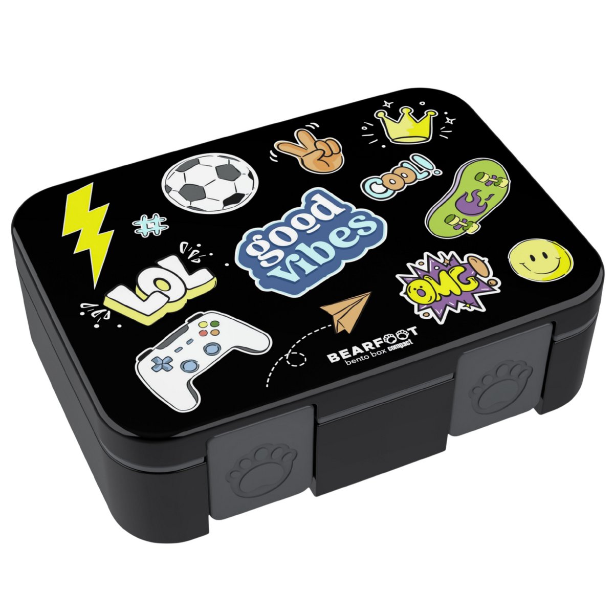 Lunchbox met compartimenten, licht en lek - sticker zwart