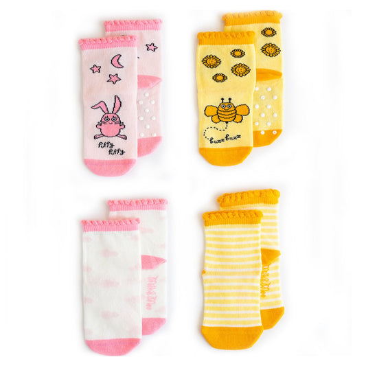 Milk&Moo Buzzy Bee en Chancin 4-delige babysokjesset, 0-12 maanden Joy&Bloom