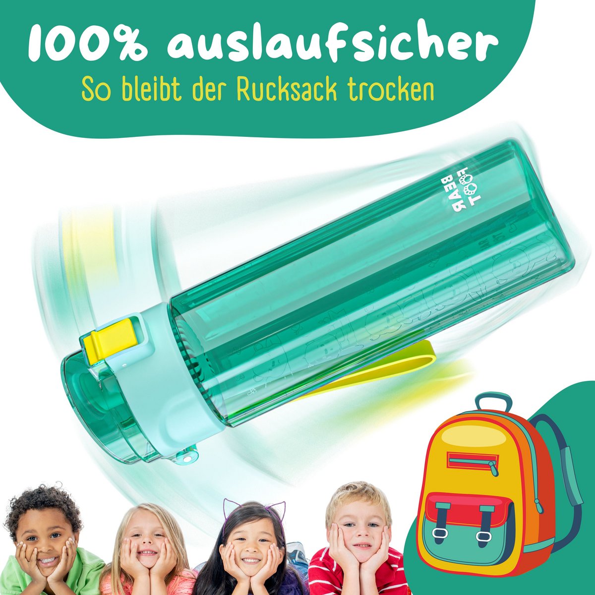 Kinderdrinkfles, 500 ml, licht - logo-mint Joy&Bloom