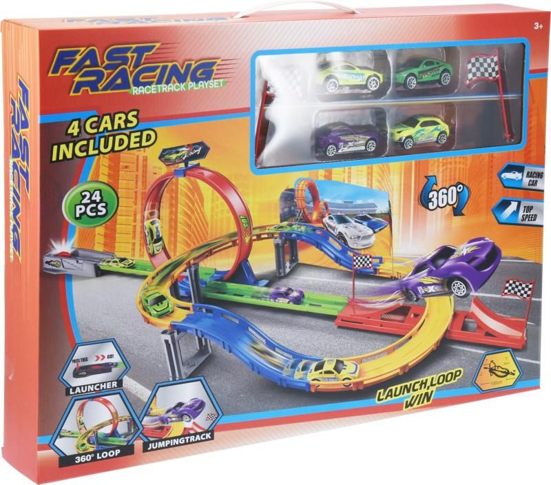 Speelset Autobaan Met Lanceerder En 4 Auto's