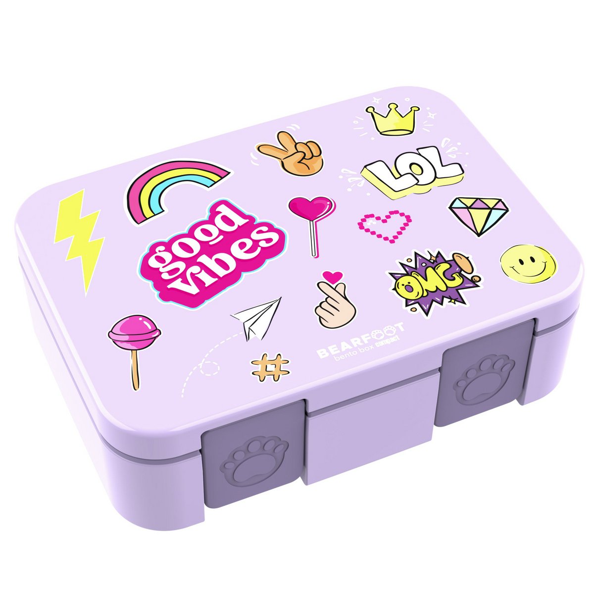 Lunchbox met compartimenten, licht en lek - sticker paars