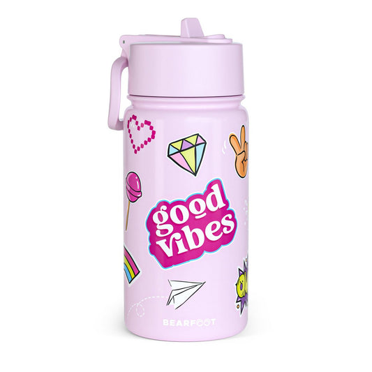 Thermo kinderdrinkfles RVS - sticker paars Joy&Bloom