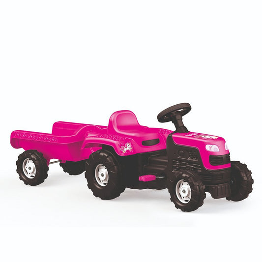 Dolu Eenhoorn Traptractor Met Aanhanger Roze/Zwart Default Title Tractors Joy&Bloom