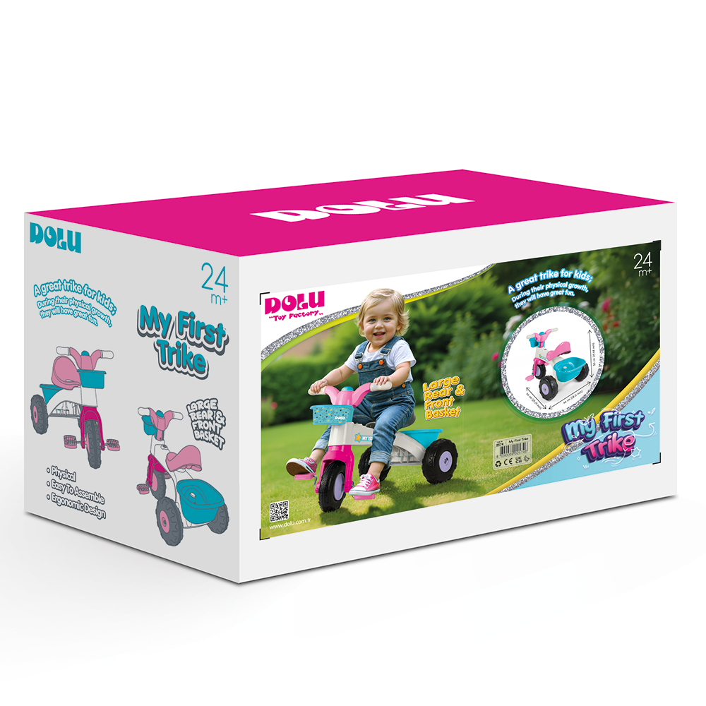 Dolu My First Trike Kinder Driewieler Roze/Wit/Blauw Driewielers Joy&Bloom
